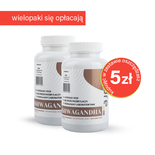 ASHWAGANDHA 10 mg witanolidów – 100 VEGE KAPSUŁEK MEGA PORCJA | Zestaw 2 szt.