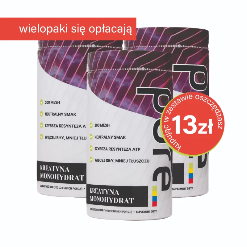 PURE KREATYNA monohydrat 500g 200mesh - 100 porcji | Zestaw 3 szt.