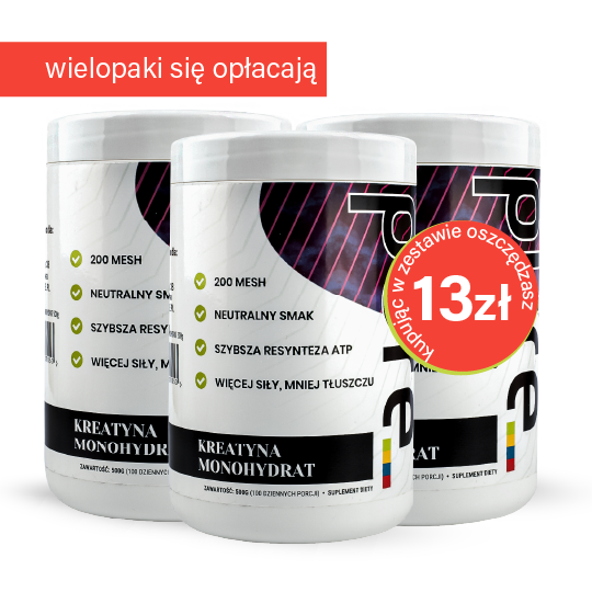 PURE KREATYNA monohydrat 500g 200mesh - 100 porcji | Zestaw 3 szt.