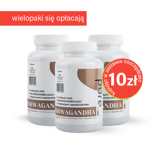 ASHWAGANDHA 10 mg witanolidów – 100 VEGE KAPSUŁEK MEGA PORCJA | Zestaw 3 szt.