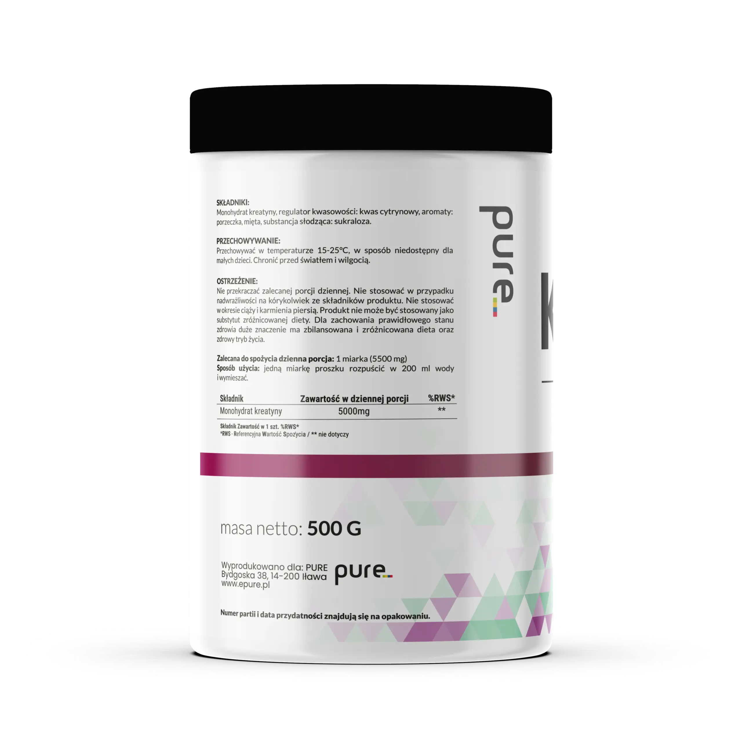 Kreatyna Monohydrat Smakowa PURE Porzeczka - Mięta 500g 200mesh