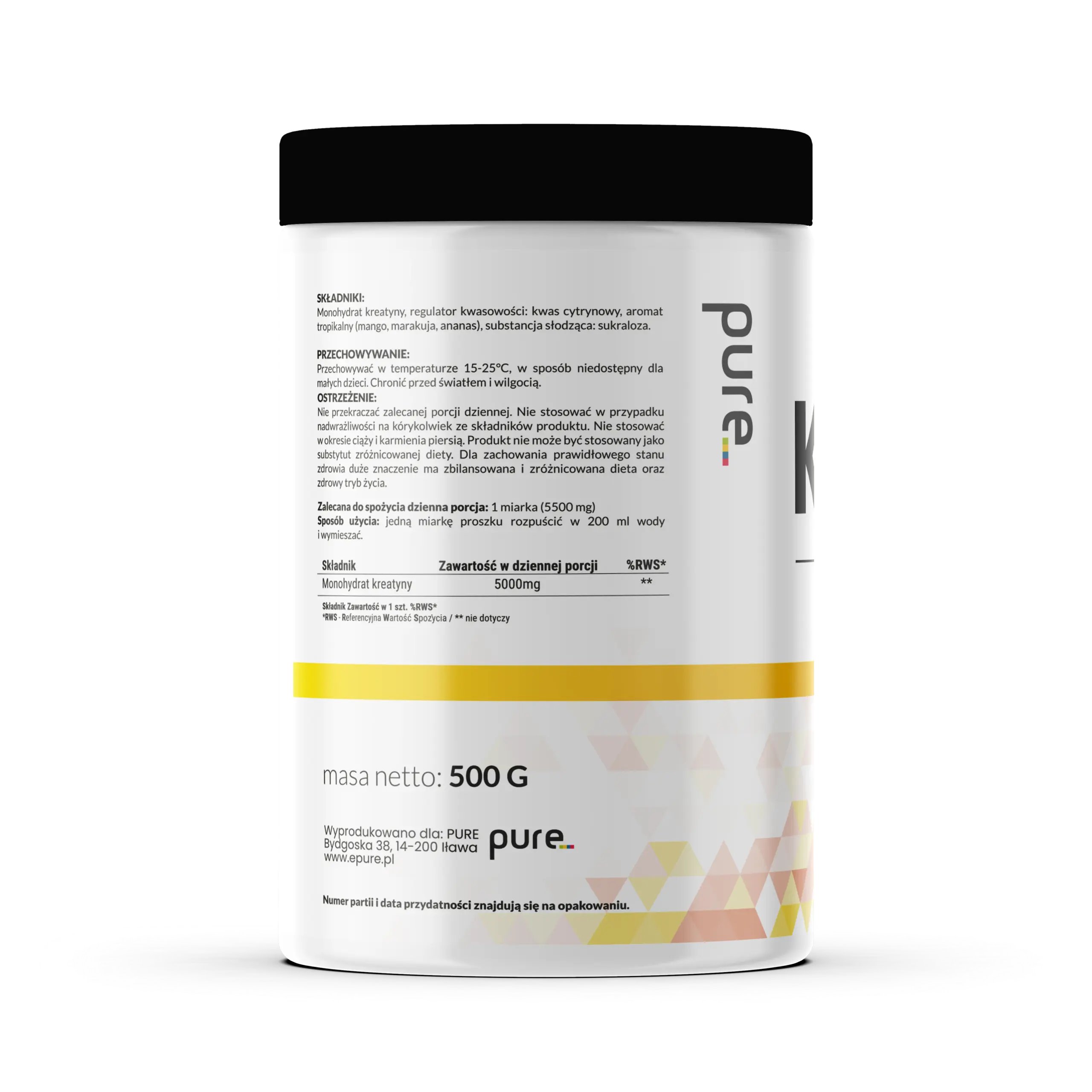 Kreatyna Monohydrat Smakowa PURE Tropikalny 500g 200mesh